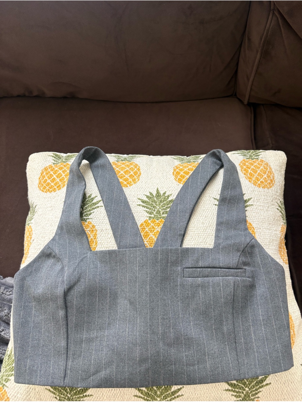 Ronny Kobo Gray Pinstripe Top